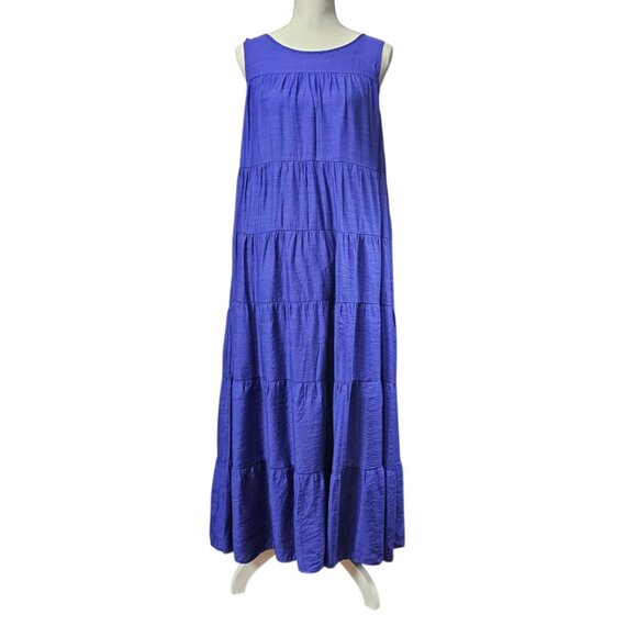 J.Jill Tiered Sleeveless Boho Cottage Flowy Maxi Sundress Royal Purple Size L - Picture 11 of 11
